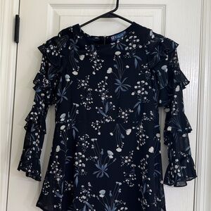 Truly Me Black Floral Ruffle Top